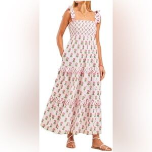 Floral Maxi Dress with Pink and Green Pattern Size Large